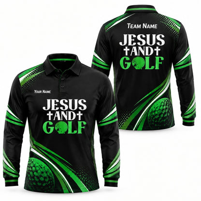 Jesus And Golf Sport Personalized Golf Polo Shirt Long Sleeve Polo
