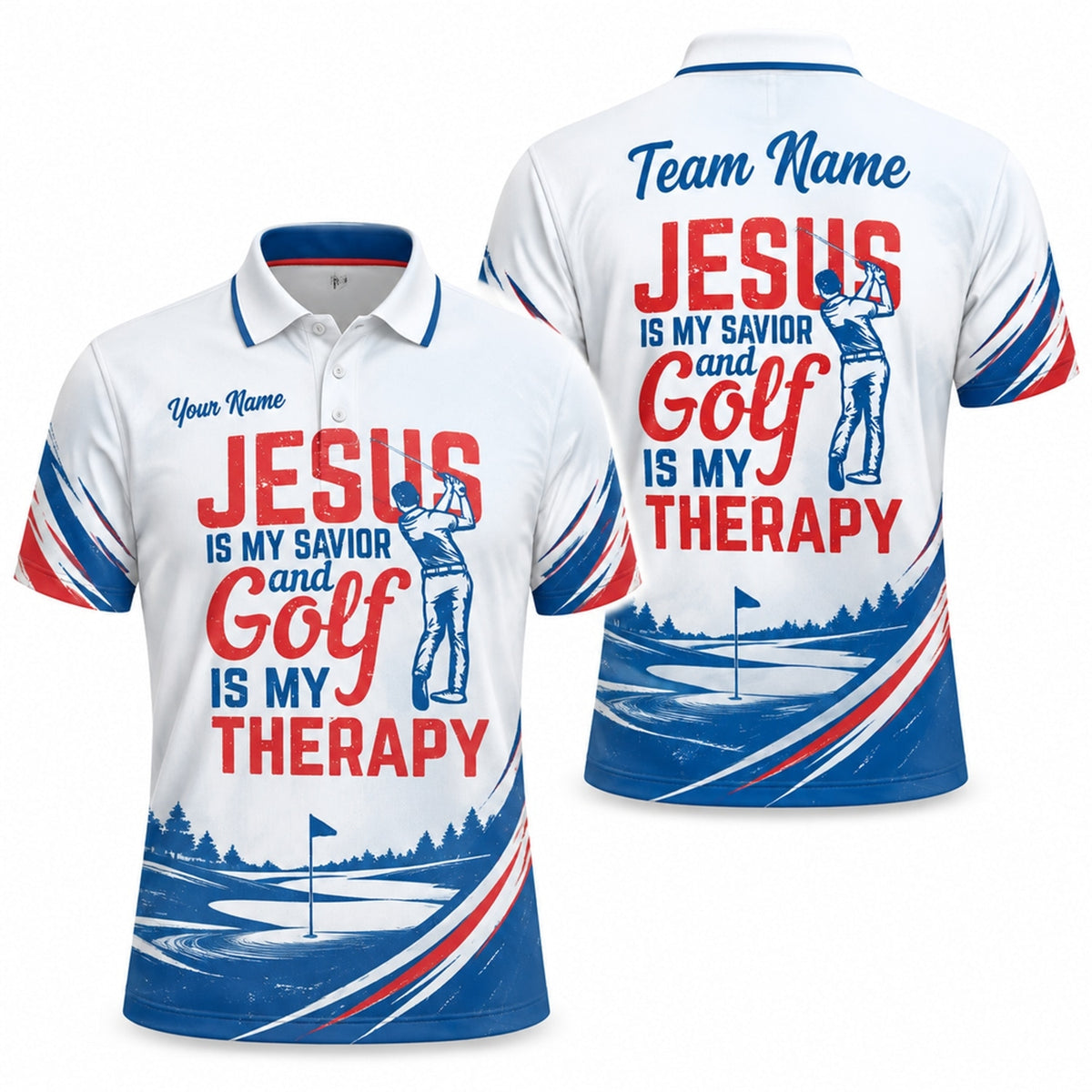 Jesus Is My Savior Golf Is My Therapy Golf Life Quote Personalized Golf Polo Sh