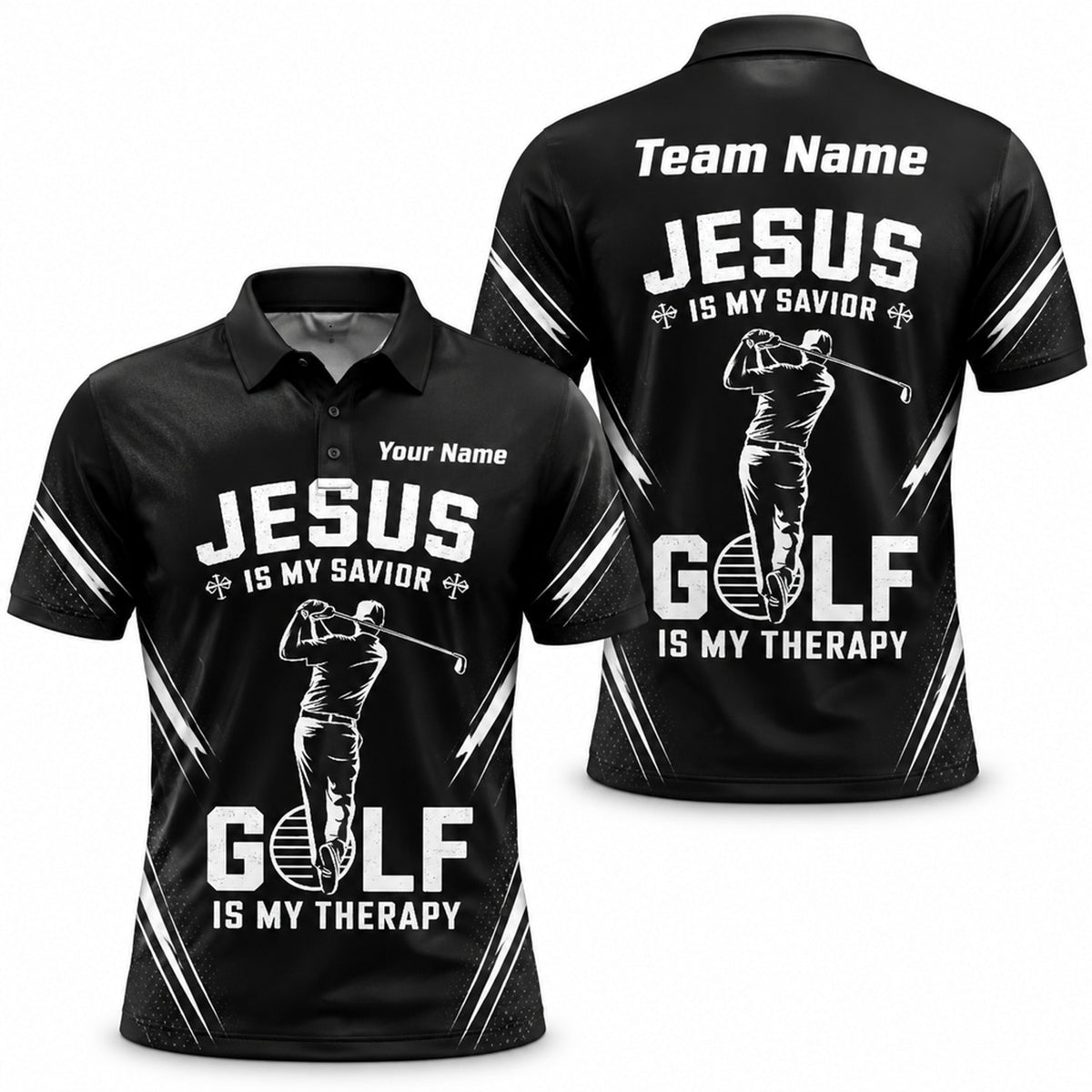 Jesus Is My Savior Golf Is My Therapy Golf Lover Personalized Golf Polo Shirt