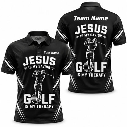 Jesus Is My Savior Golf Is My Therapy Golf Lover Personalized Golf Polo Shirt