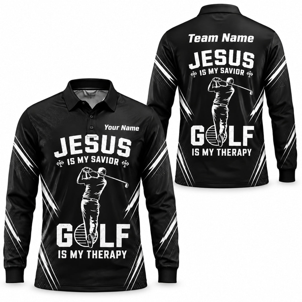 Jesus Is My Savior Golf Is My Therapy Golf Lover Personalized Golf Polo Shirt Long Sleeve Polo
