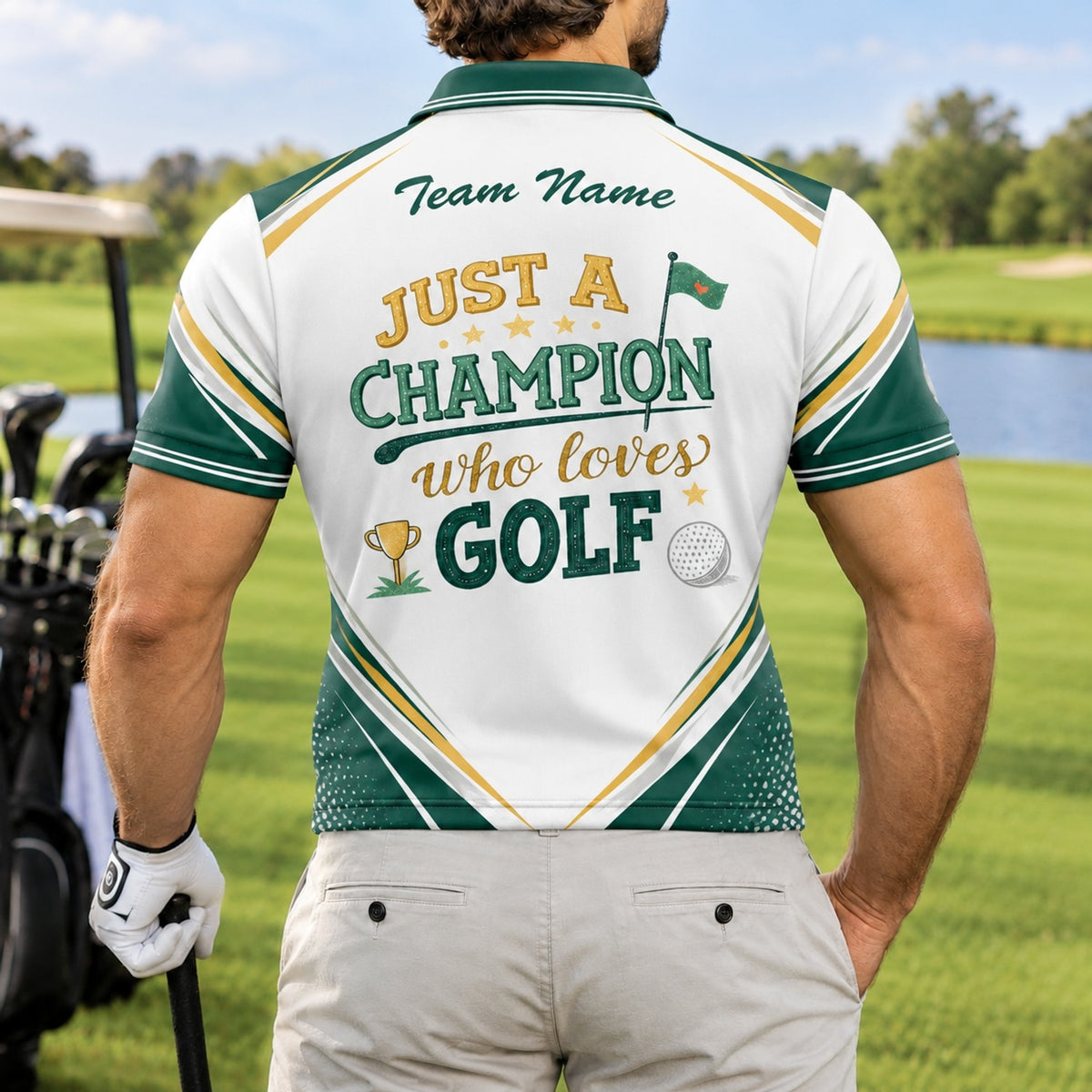 Just A Champion Who Loves Golf Sport Custom Golf Polo Shirt Back View