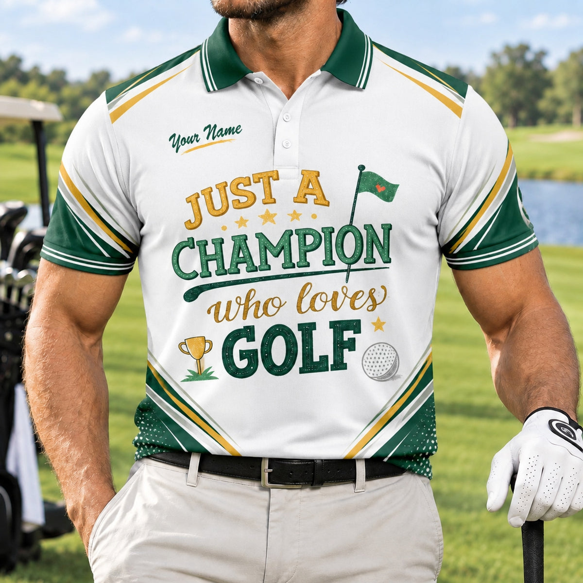 Just A Champion Who Loves Golf Sport Custom Golf Polo Shirt Front View