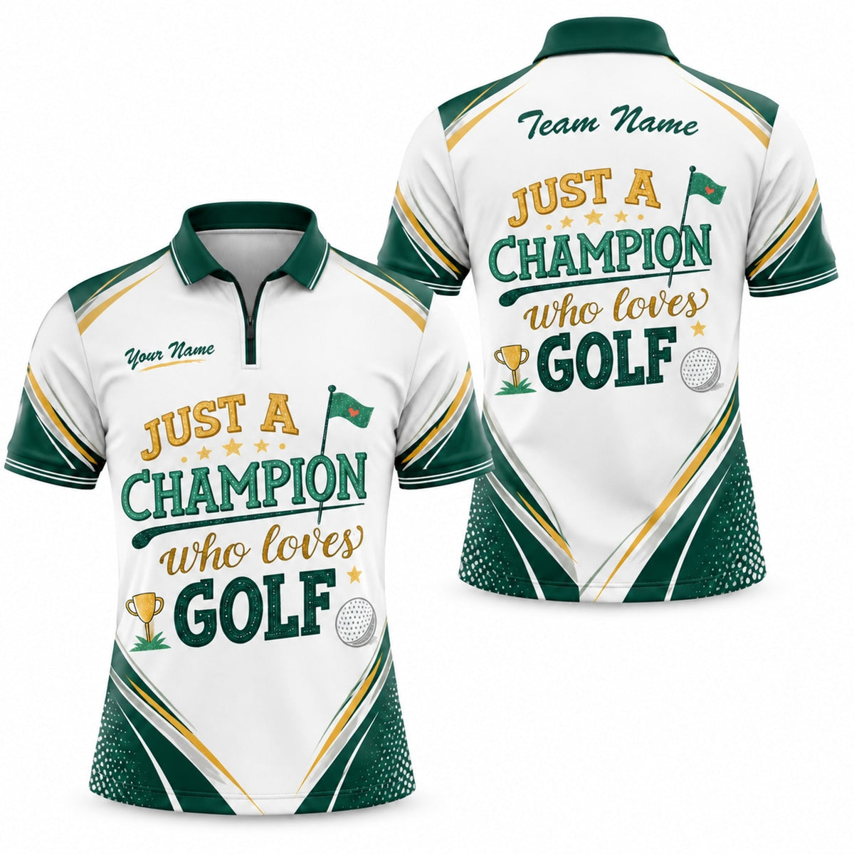 Just A Champion Who Loves Golf Sport Custom Golf Polo Shirt Jersey Zip 1 4 Collar