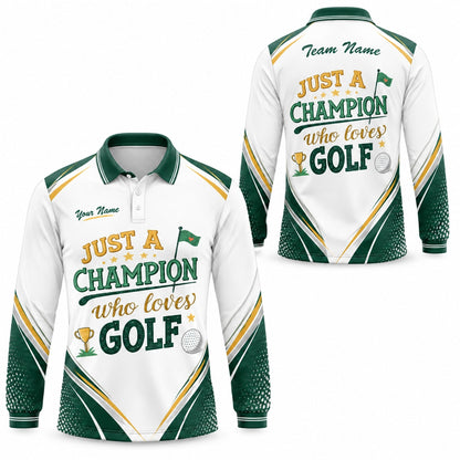 Just A Champion Who Loves Golf Sport Custom Golf Polo Shirt Long Sleeve Polo