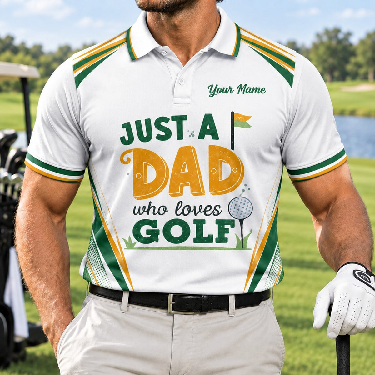 Just A Dad Who Loves Golf Personalized Golf Polo Shirt Front View