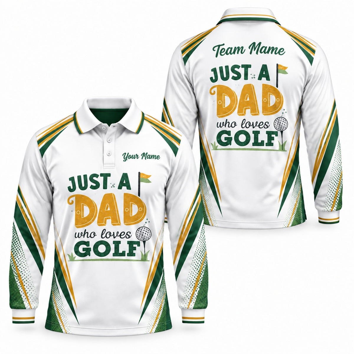 Just A Dad Who Loves Golf Personalized Golf Polo Shirt Long Sleeve Polo