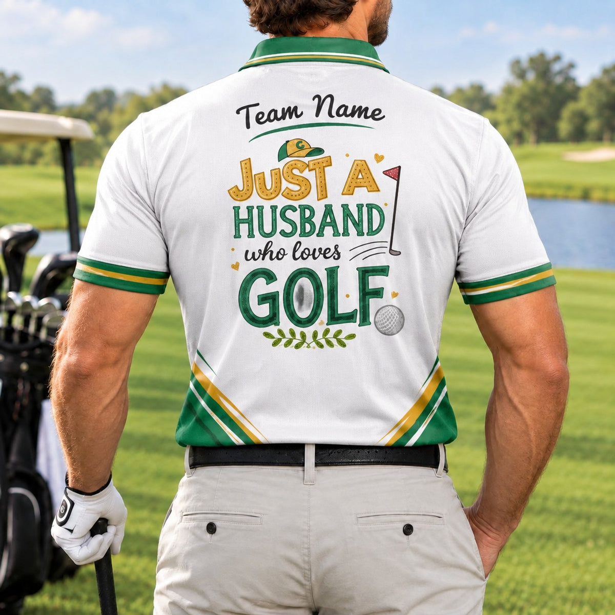 Just A Husband Who Loves Golf Personalized Golf Polo Shirt Back View