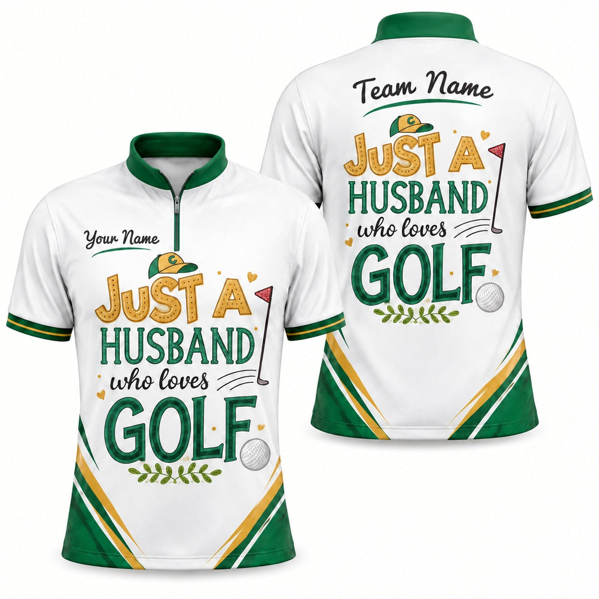 Just A Husband Who Loves Golf Personalized Golf Polo Shirt Jersey Zip 1 4 Collar