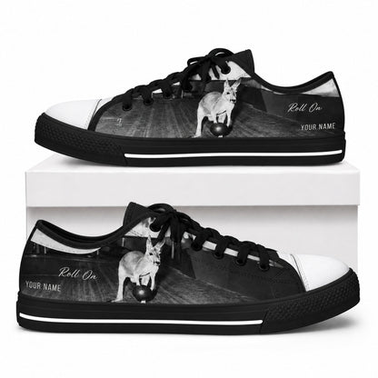 Kangaroo Bowling Design Graphic Personalized Low Top Shoes Box Black