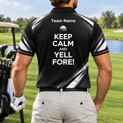 Keep Calm And Yell Fore Sport Personalized Golf Polo Shirt Back View