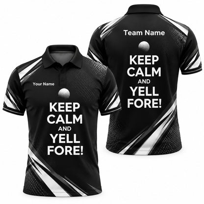 Keep Calm And Yell Fore Sport Personalized Golf Polo Shirt