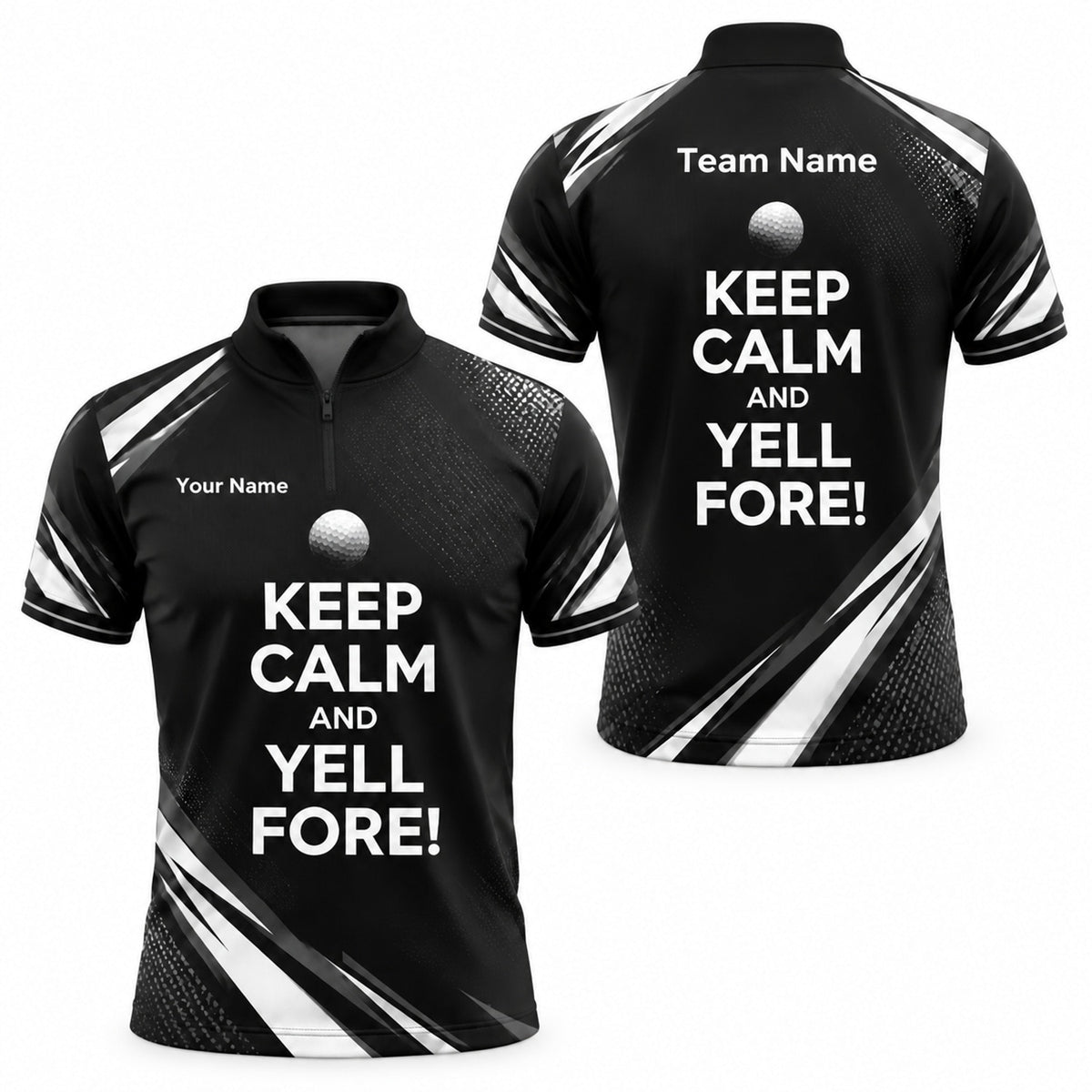 Keep Calm And Yell Fore Sport Personalized Golf Polo Shirt Jersey Zip 1 4 Collar