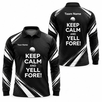 Keep Calm And Yell Fore Sport Personalized Golf Polo Shirt Long Sleeve Polo