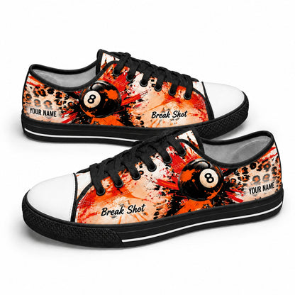 Leopard Skin Eight Ball Break Shot Graphic Custom Low Top Shoes Black Shoes