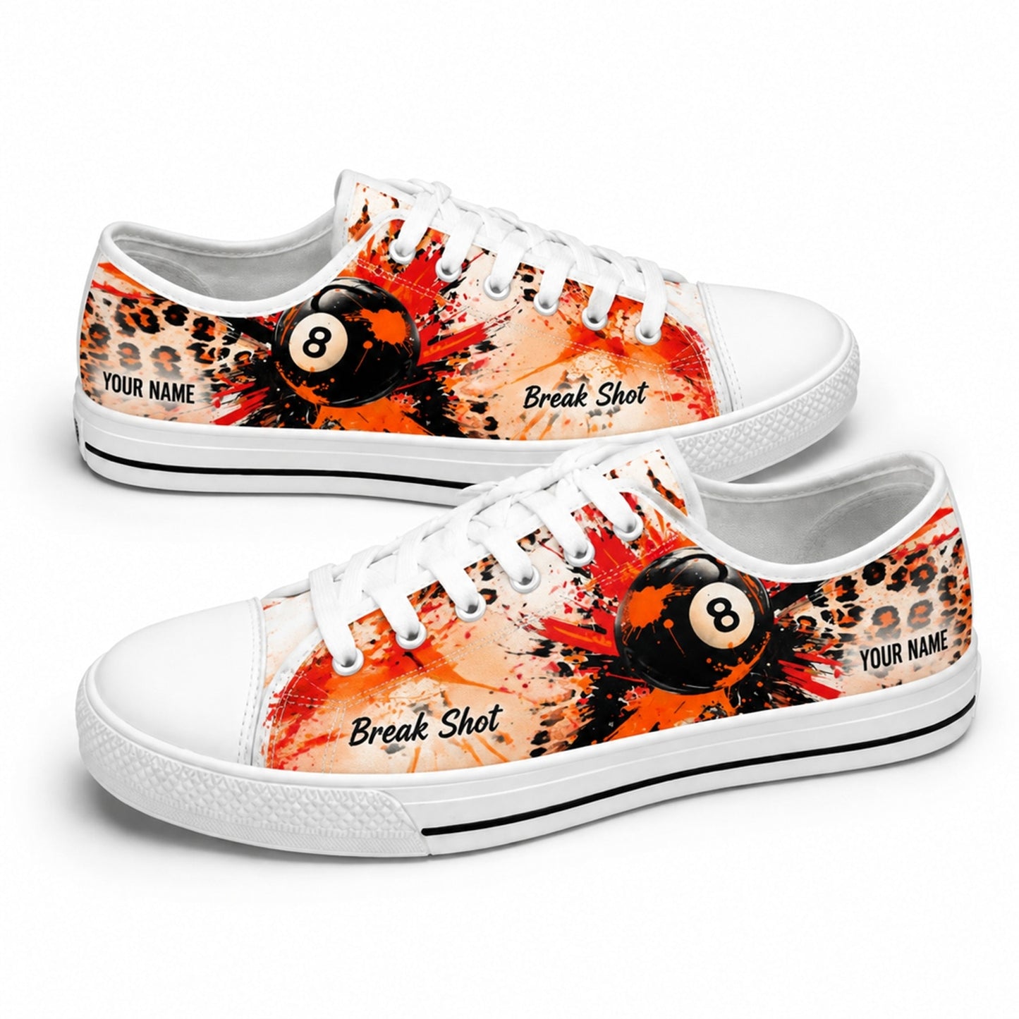 Leopard Skin Eight Ball Break Shot Graphic Custom Low Top Shoes