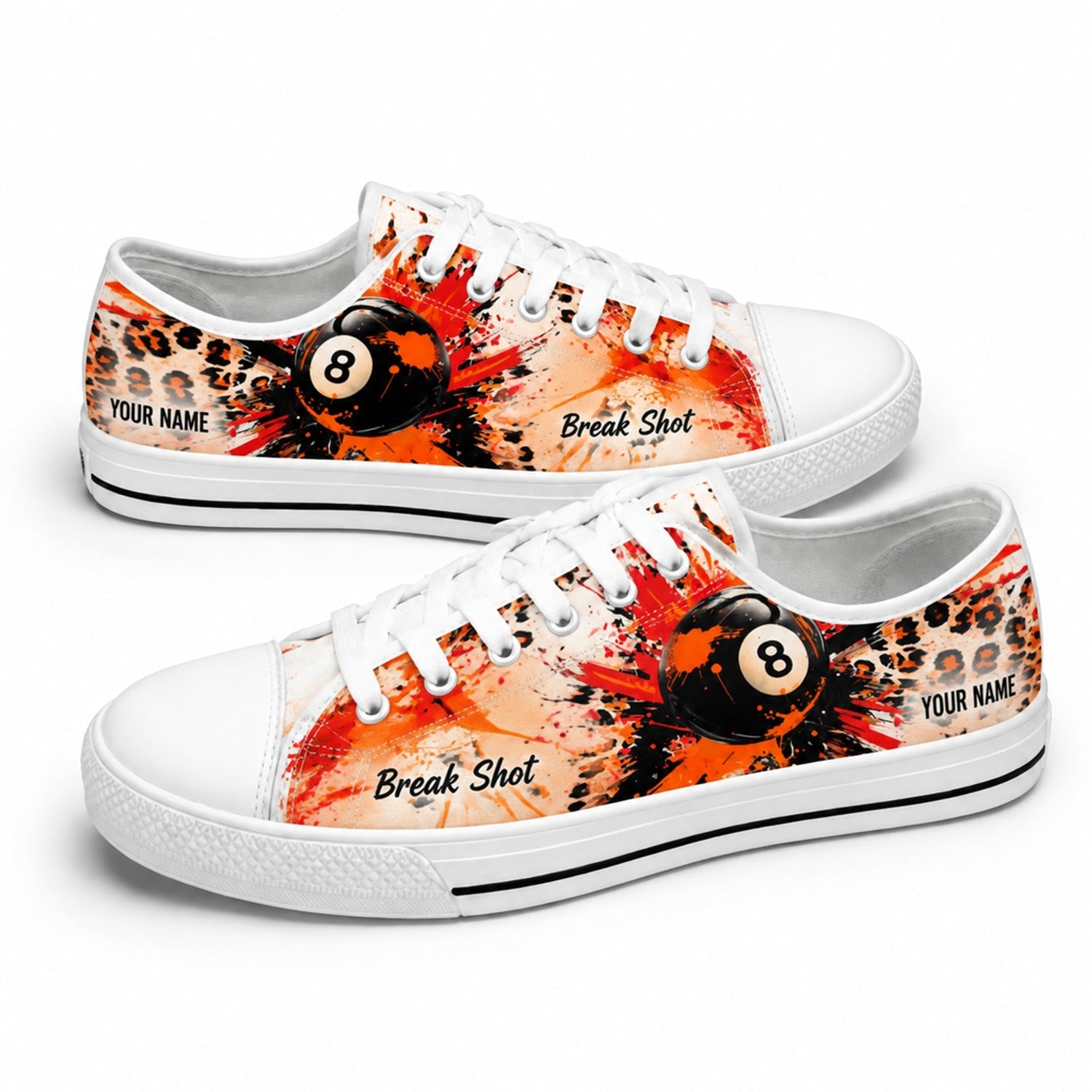 Leopard Skin Eight Ball Break Shot Graphic Custom Low Top Shoes