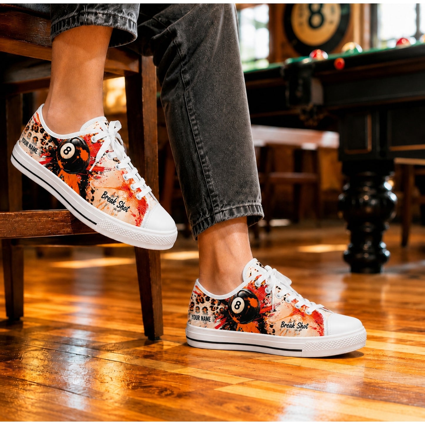 Leopard Skin Eight Ball Break Shot Graphic Custom Low Top Shoes Life Style