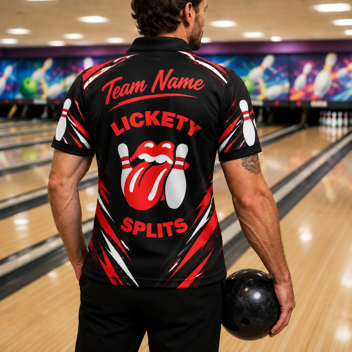 Lickety Splits Bowling Sport Custom Bowling Polo Shirt Back View