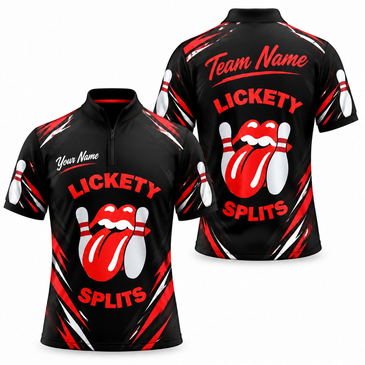 Lickety Splits Bowling Sport Custom Bowling Polo Shirt Jersey Zip 1 4 Collar