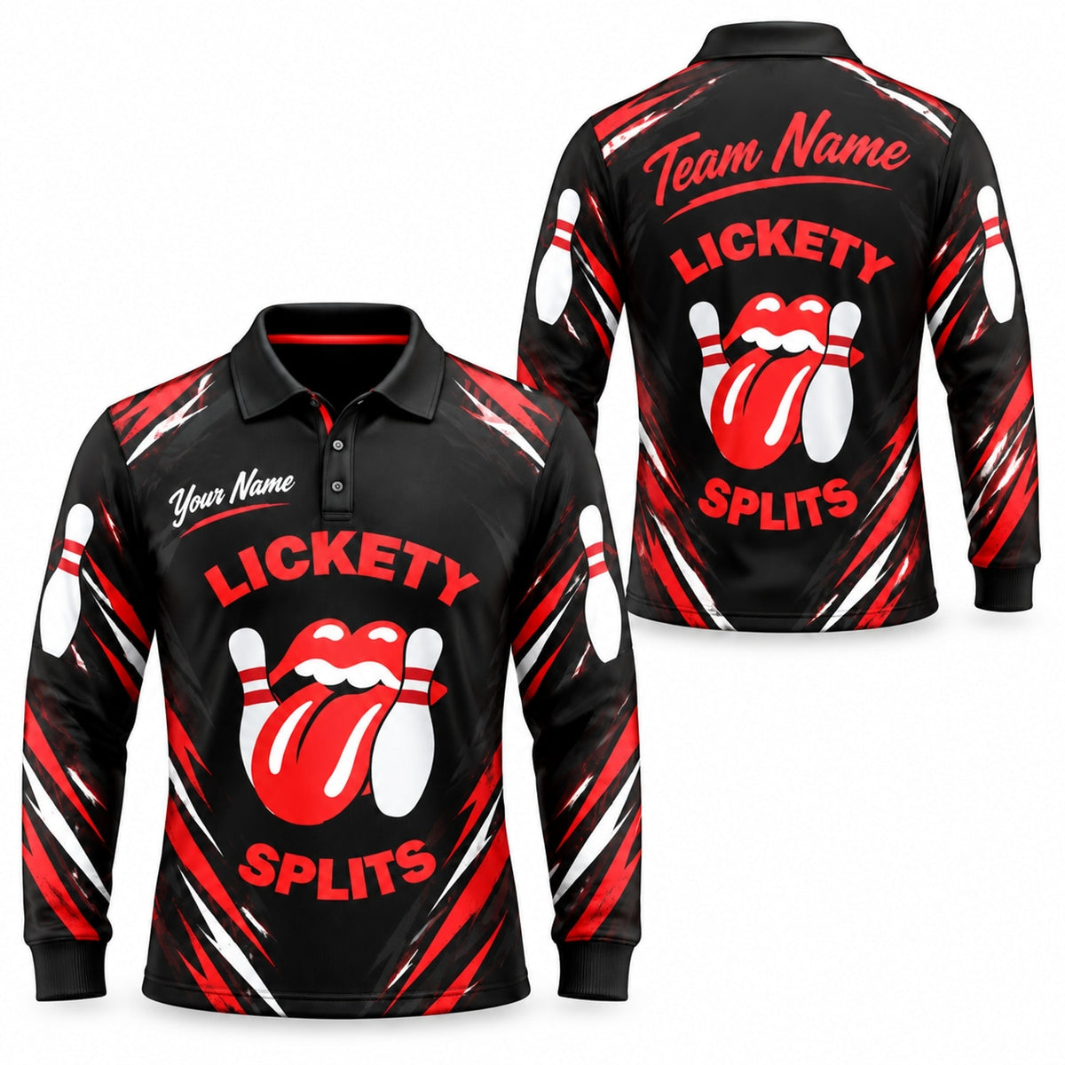 Lickety Splits Bowling Sport Custom Bowling Polo Shirt Long Sleeve Polo