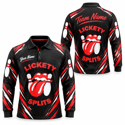 Lickety Splits Bowling Sport Custom Bowling Polo Shirt Long Sleeve Polo