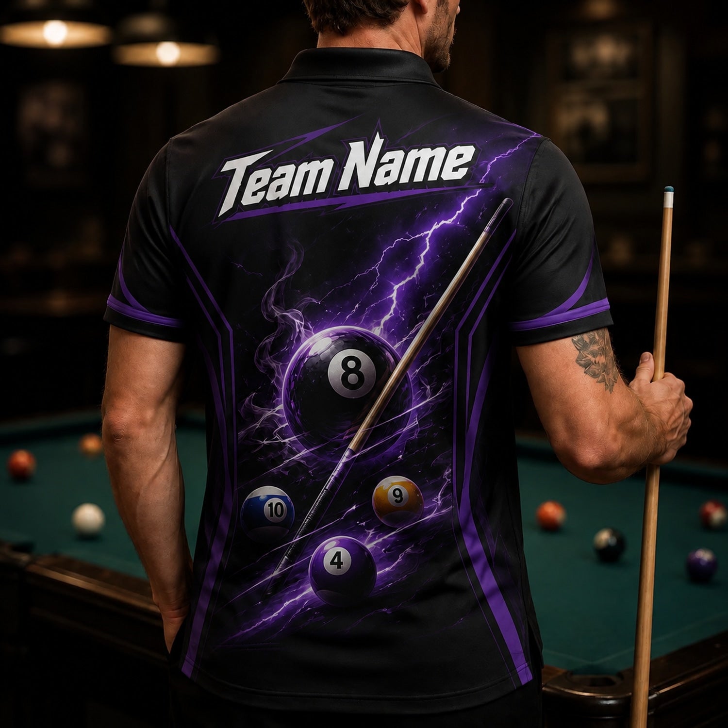 Lightning 8 Ball Billiards Custom Polo Shirt Back View