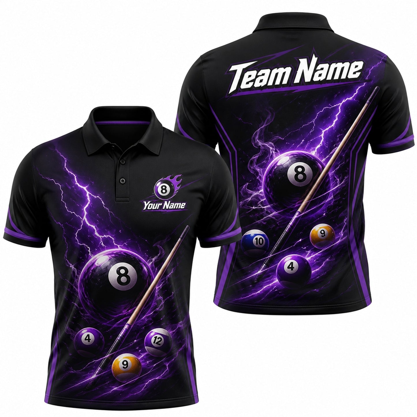 Lightning 8 Ball Billiards Custom Polo Shirt