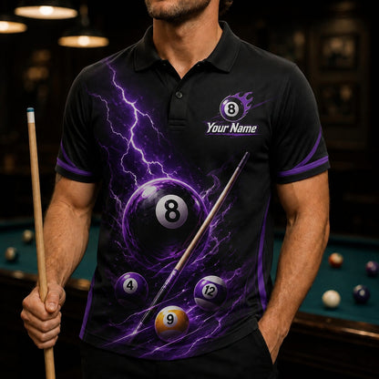 Lightning 8 Ball Billiards Custom Polo Shirt Front View