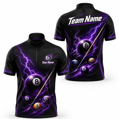Lightning 8 Ball Billiards Custom Polo Shirt Jersey Zip 1 4 Collar