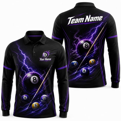 Lightning 8 Ball Billiards Custom Polo Shirt Long Sleeve Polo