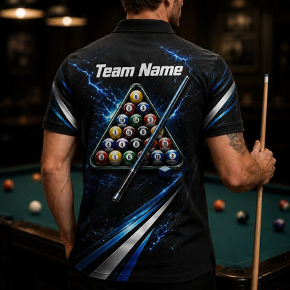 Lightning 8 Ball Billiards Sport Personalized Billiard Polo Shirt Back View