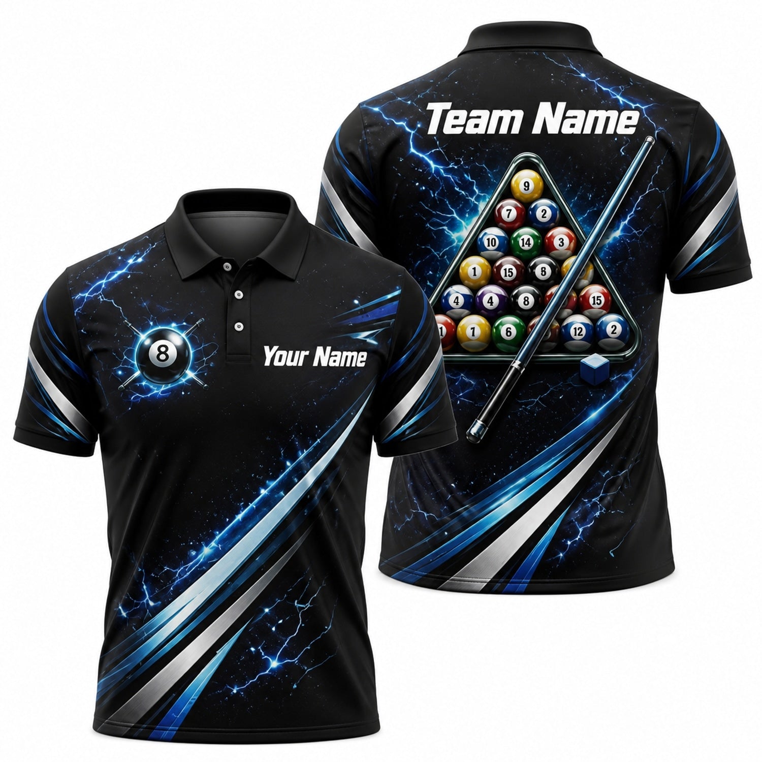 Lightning 8 Ball Billiards Sport Personalized Billiard Polo Shirt