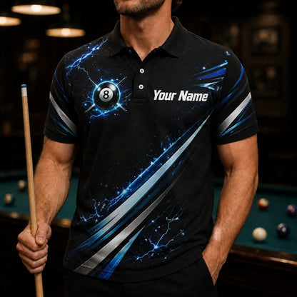 Lightning 8 Ball Billiards Sport Personalized Billiard Polo Shirt Front View