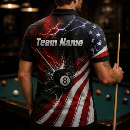 Lightning 8 Ball Team Custom Billiard Polo Shirt Back View