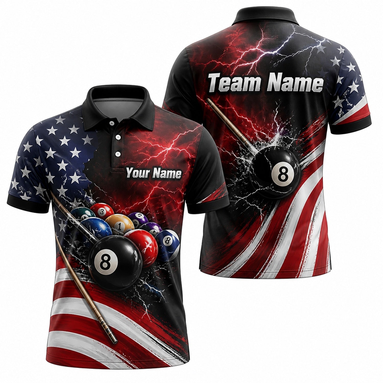 Lightning 8 Ball Team Custom Billiard Polo Shirt