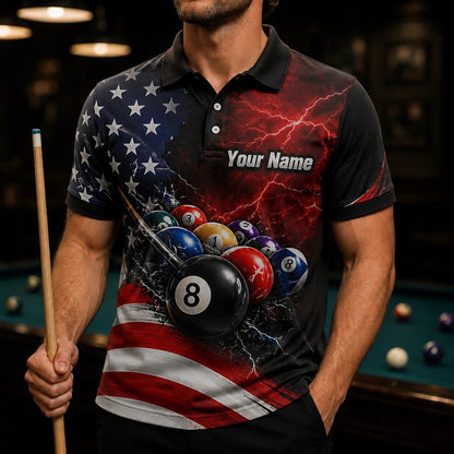 Lightning 8 Ball Team Custom Billiard Polo Shirt Front View