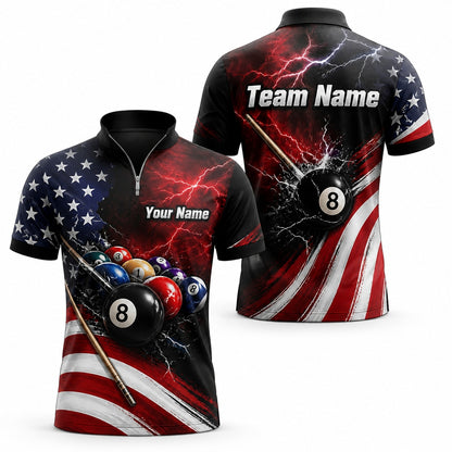 Lightning 8 Ball Team Custom Billiard Polo Shirt Jersey Zip 1 4 Collar