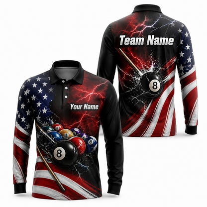 Lightning 8 Ball Team Custom Billiard Polo Shirt Long Sleeve Polo