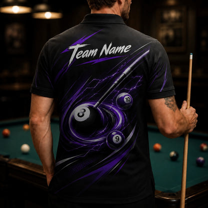 Lightning 8 Ball Vortex Custom Billiard Polo Shirt Back View