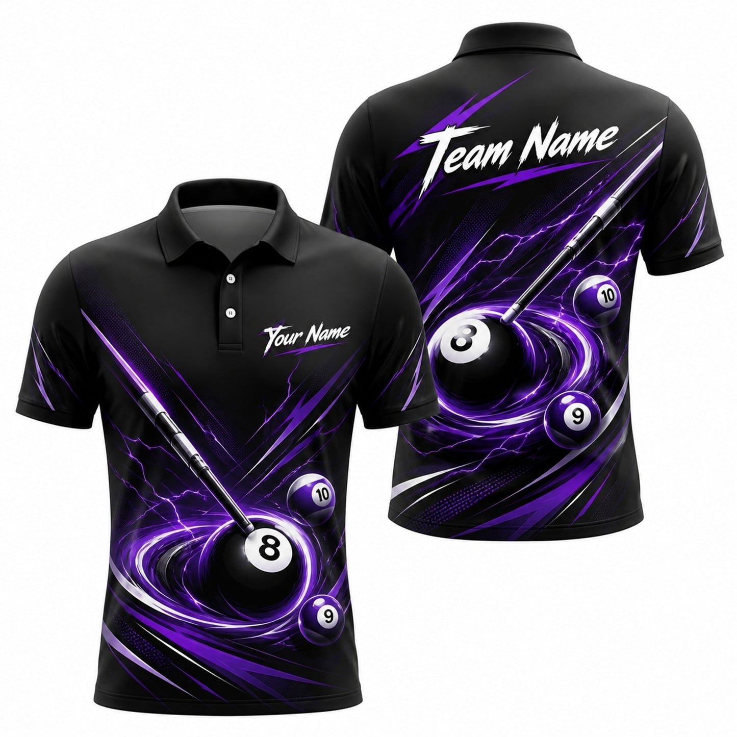 Lightning 8 Ball Vortex Custom Billiard Polo Shirt