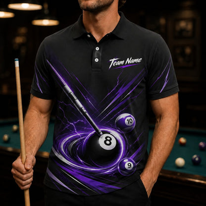Lightning 8 Ball Vortex Custom Billiard Polo Shirt Front View