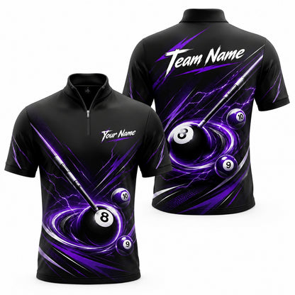 Lightning 8 Ball Vortex Custom Billiard Polo Shirt Jersey Zip 1 4 Collar