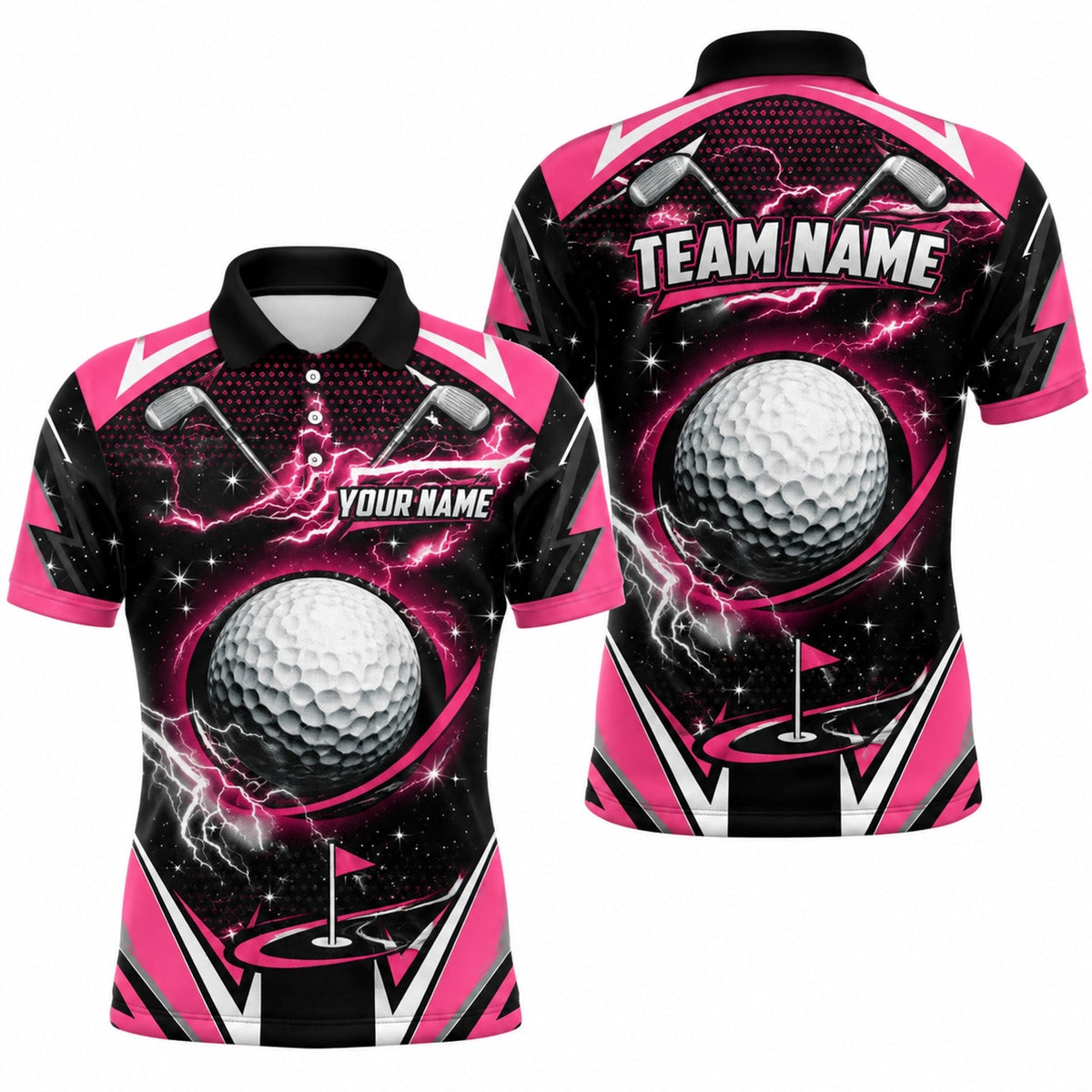 Lightning Golf Ball Graphic Personalized Golf Polo Shirt