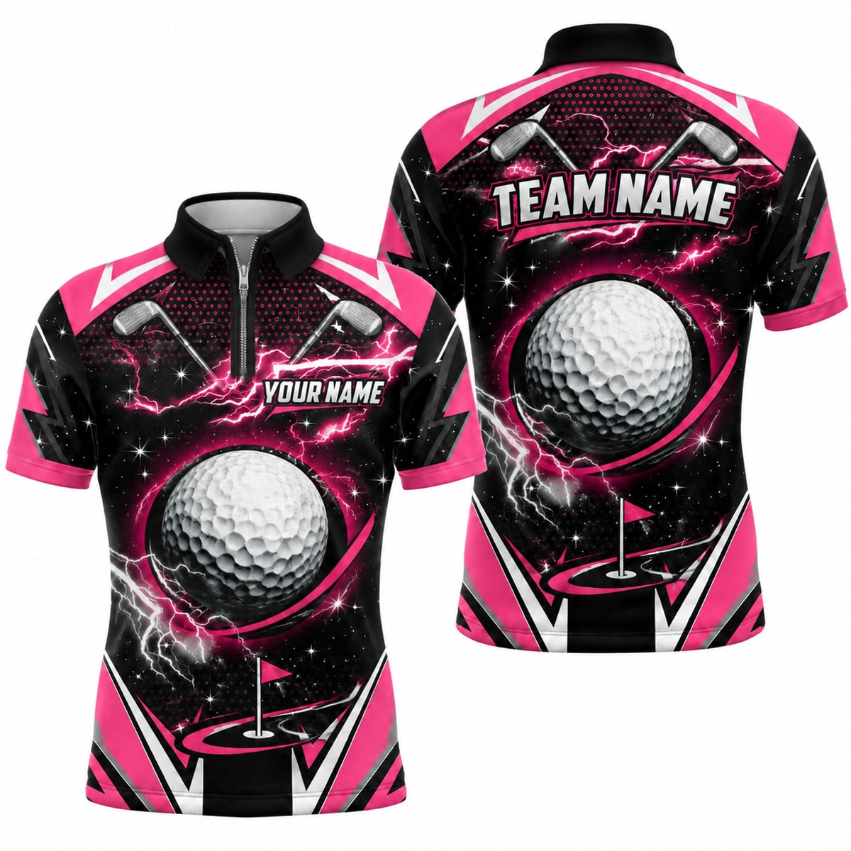 Lightning Golf Ball Graphic Personalized Golf Polo Shirt Jersey Zip 1 4 Collar