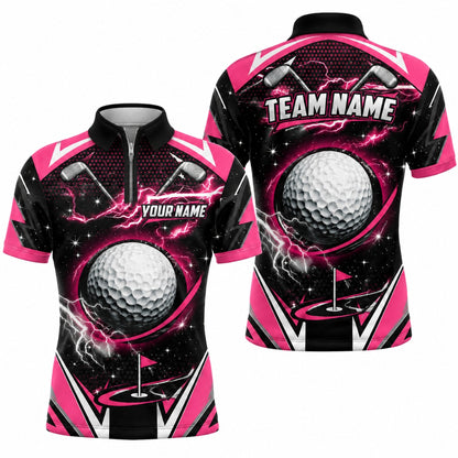 Lightning Golf Ball Graphic Personalized Golf Polo Shirt Jersey Zip 1 4 Collar