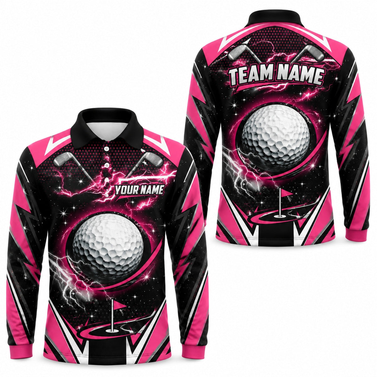 Lightning Golf Ball Graphic Personalized Golf Polo Shirt Long Sleeve Polo