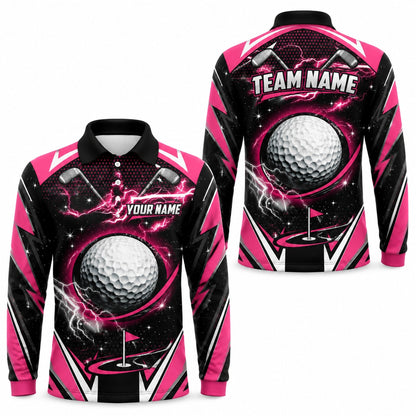 Lightning Golf Ball Graphic Personalized Golf Polo Shirt Long Sleeve Polo