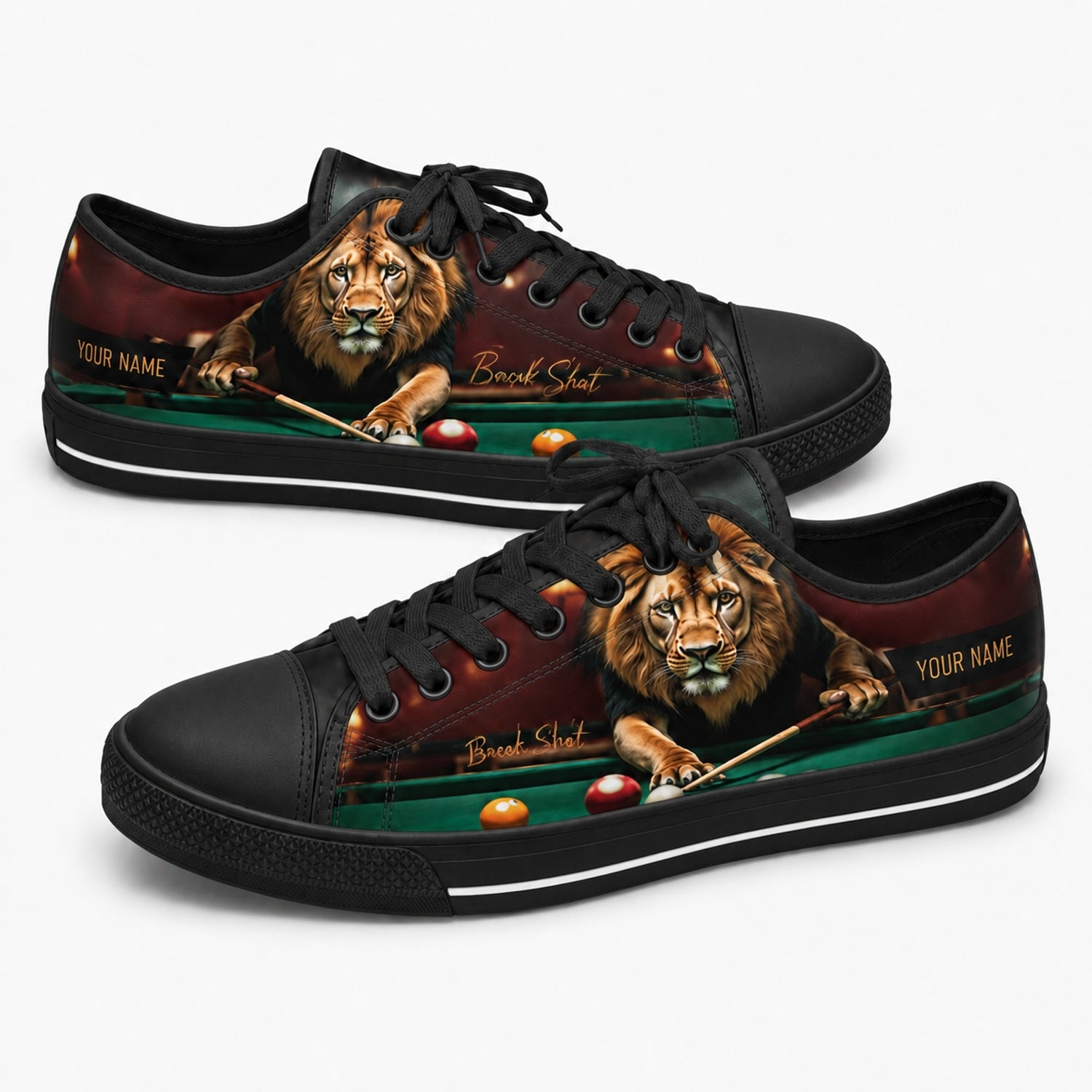 Lion Billiards Break Shot Graphic Personalized Low Top Shoes Black Shoes