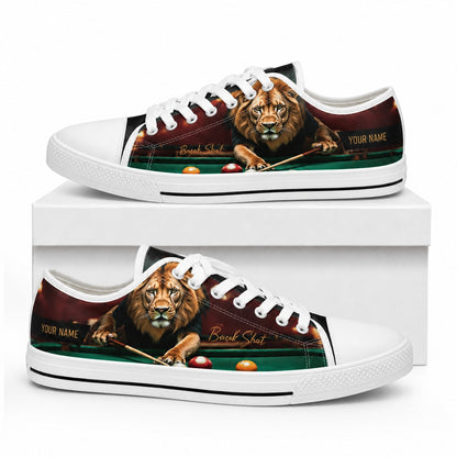 Lion Billiards Break Shot Graphic Personalized Low Top Shoes Box White